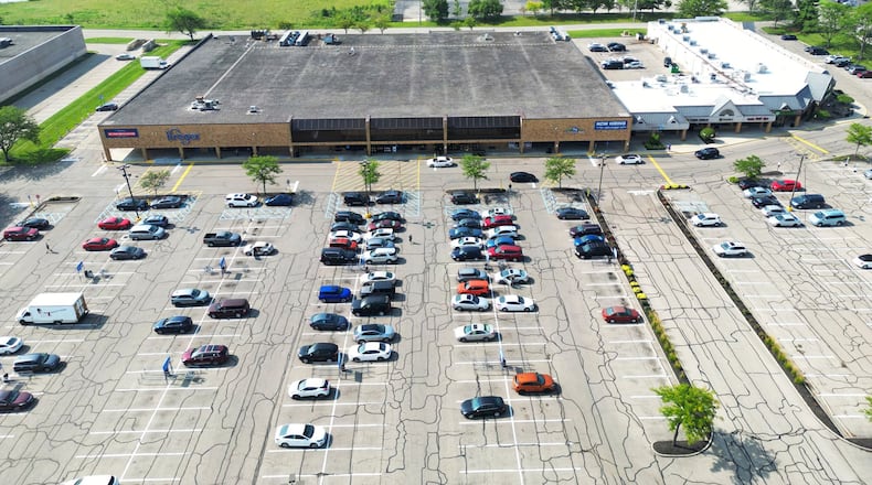 Aerial view of the old West Chester Twp. Kroger site on Tylersville Road that will be redeveloped into a giant Kroger Marketplace.