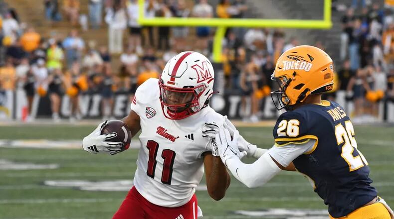 Miami's Javon Tracy (11) and the RedHawks travel to Eastern Michigan on Saturday. Miami Athletics Photo