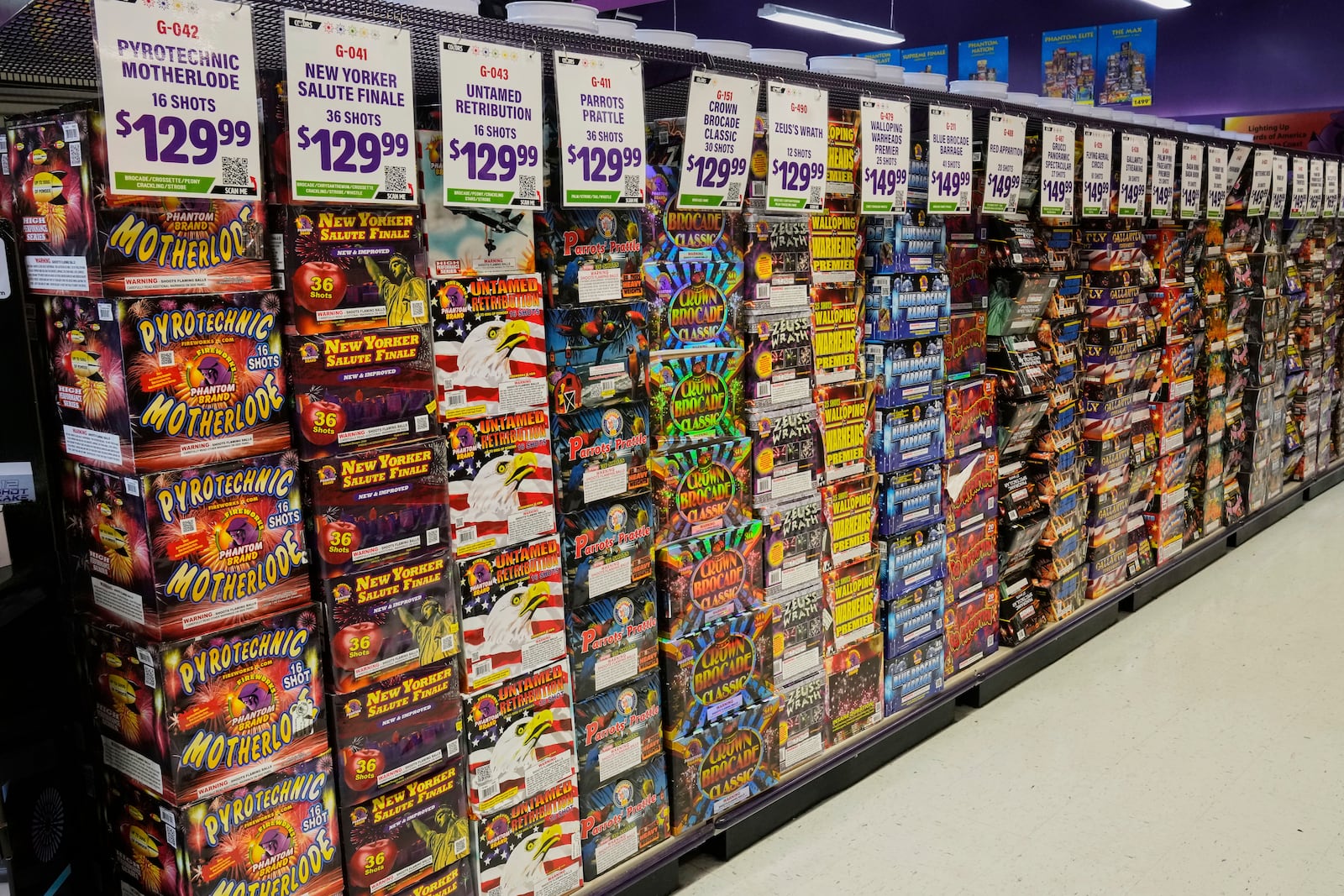 Fireworks are displayed for sale at a Phantom Fireworks in Youngstown, Ohio Wednesday, June 25, 2025. (AP Photo/Sue Ogrocki)