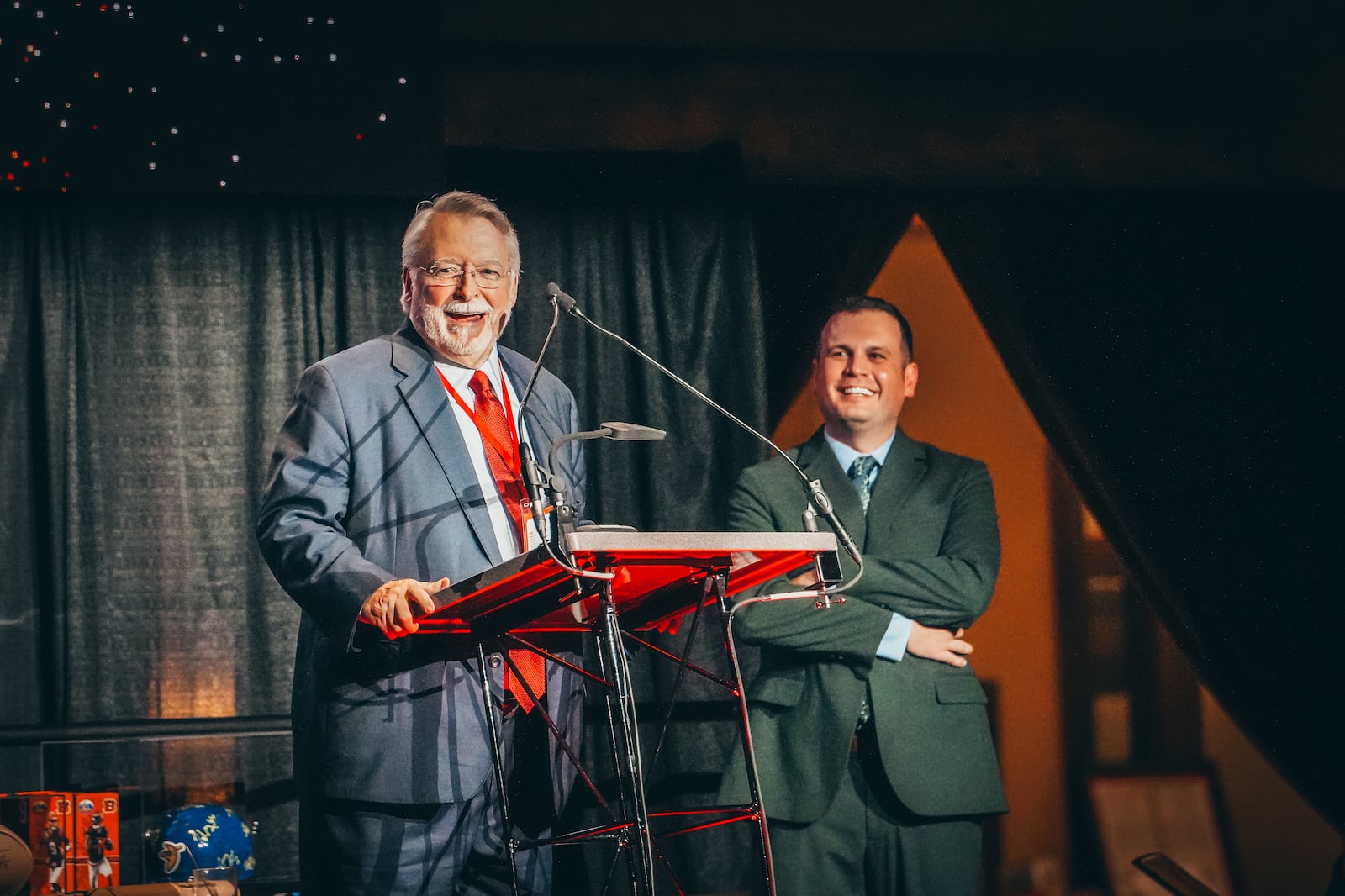 Hatton Foundation Executive Director Walt Lunsford, at left, announced last month at the Miracle Ball a $1 million matching gift to help construct The Hope Center. The million-dollar match, however, has a deadline of Dec. 31. But the Nuxhall Foundation leaders are confident it can be met. If the matching gift is fully realized, the project will have $6.3 million toward a $10 million construction goal. CONTRIBUTED PHOTO/MATT GRIMES