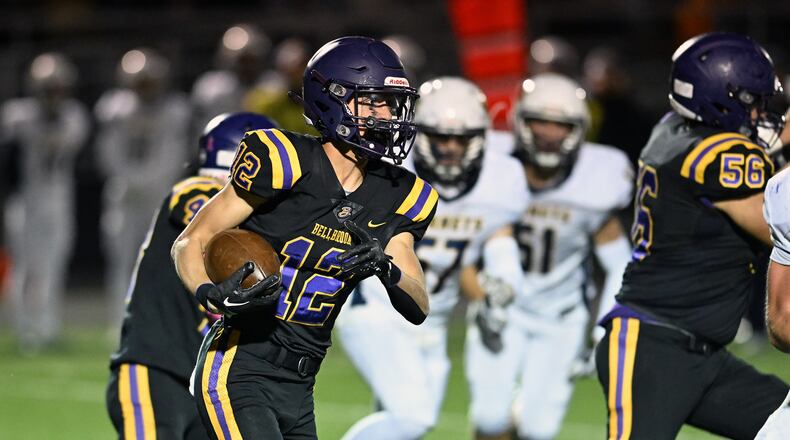 Bellbrook's Tanner Killen looks for room to run against Monroe on Friday, Oct. 14, 2022. Nick Falzerano/CONTRIBUTED