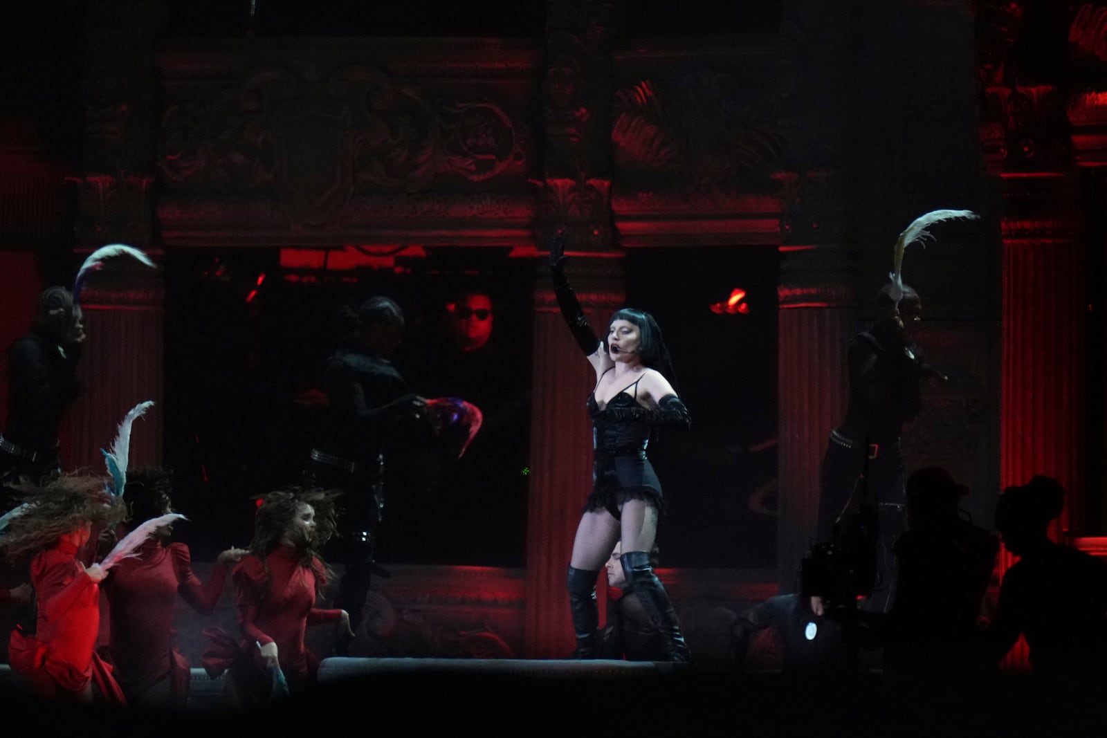 Lady Gaga performs during her free concert on Copacabana Beach in Rio de Janeiro, Saturday, May 3, 2025. (AP Photo/Silvia Izquierdo)