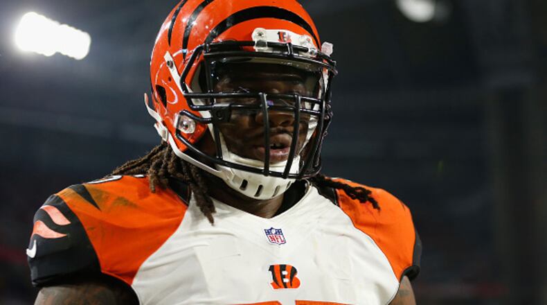 GLENDALE, AZ - NOVEMBER 22: Outside linebacker Vontaze Burfict #55 of the Cincinnati Bengals on the sidelines during the NFL game against the Arizona Cardinals at the University of Phoenix Stadium on November 22, 2015 in Glendale, Arizona. (Photo by Christian Petersen/Getty Images)