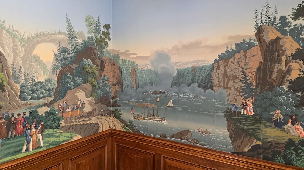 First Financial Bank is renovating its historic 300 High St. building in Hamilton, including preserving rare French wallpaper discovered during the project. The updated space will also feature a new public Community Room and a history wall highlighting the bank’s legacy. NICK GRAHAM/STAFF