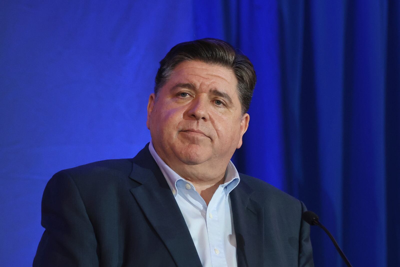 FILE - Illinois Gov. JB Pritzker speaks during the McIntyre-Shaheen 100 Club Dinner, Sunday April 27, 2025, in Manchester, N.H. (AP Photo/Reba Saldanha, File)
