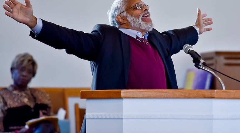 Reverend B. Wayne McLaughlin speaks during Hamilton's Martin Luther King, Jr. day annual program held Monday, Jan. 18 at Payne Chapel AME Church. A march that started at the Booker T. Washington Community Center was held before the program. NICK GRAHAM/STAFF
