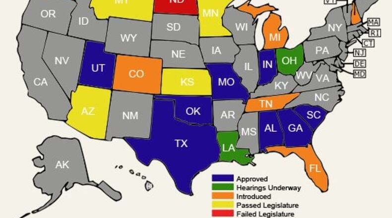 States that have introduced and/or approved legislation to join the federal health care compact.