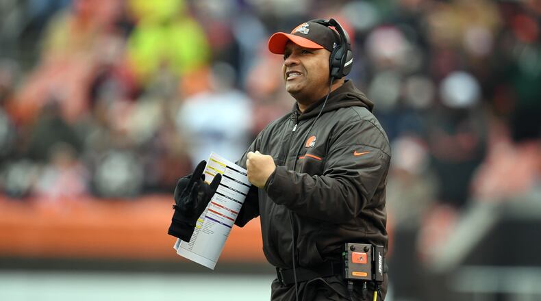 CLEVELAND, OH - DECEMBER 24: Hue Jackson of the Cleveland Browns coaches against the San Diego Chargers at FirstEnergy Stadium on December 24, 2016 in Cleveland, Ohio. (Photo by Jason Miller/Getty Images)