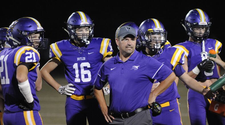 Butler football coach John Puckett. Northmont defeated host Butler 43-16 in a Week 4 high school football game on Thursday, Sept. 13, 2018. MARC PENDLETON / STAFF