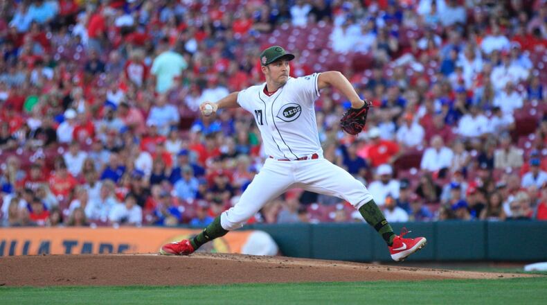Reds starter Trevor Bauer pitches against the Cubs on Friday, Aug. 9, 2019, at Great American Ball Park in Cincinnati. DAVID JABLONSKI / STAFF