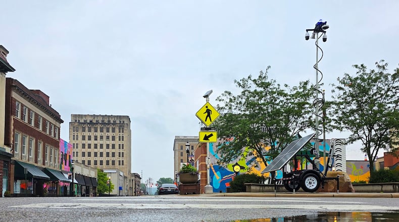 A security camera was placed near Governor's Square in downtown Middletown in Summer 2025 after violent incidents involving the city's homeless population. NICK GRAHAM/STAFF