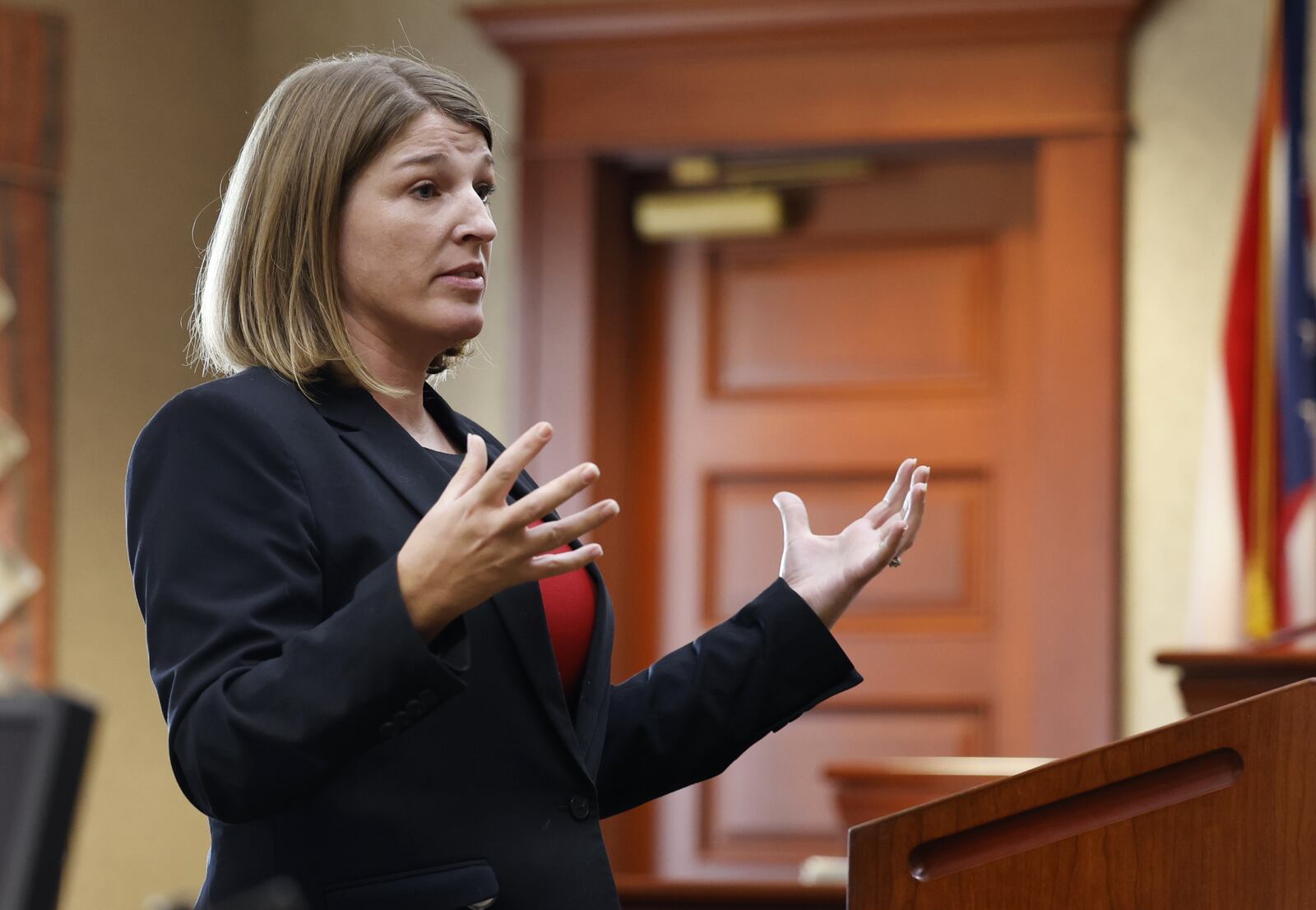 Assistant prosecutor Kelly Heile delivers opening statements in the trial of Taranpreet Singh, accused of raping four women in 2019 and 2020, Tuesday, Sept. 28, 2021 in Butler County Common Pleas Court in Hamilton. NICK GRAHAM / STAFF