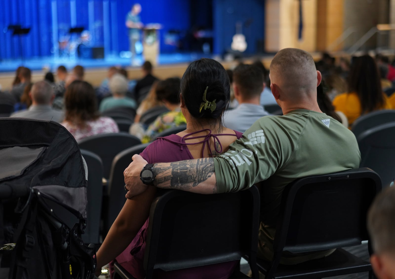 Families and members of the military gather for service at Pillar Church in Dumfries, Va., on Sunday April 6, 2025. (AP Photo/Jessie Wardarski)
