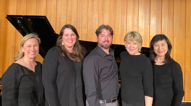 Dr. Wallis Vore, Instructor of Clarinet; Dr. Morrigan O'Brien Kane, Instructor of Flute; Dr. Aaron Pergram, Assistant Professor of Bassoon; Ms. Andrea Ridilla, Professor of Oboe and Dr. Siok Lian Tan, Associate Professor of Piano will perform April 24 at the Fitton Center for Creative Arts in Hamilton. CONTRIBUTED