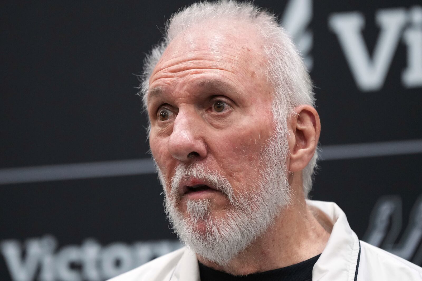 Former San Antonio Spurs head coach Gregg Popovich introduces Mitch Johnson as the new head coach of the San Antonio Spurs NBA basketball team, in San Antonio, Monday, May 5, 2025. (AP Photo/Eric Gay)