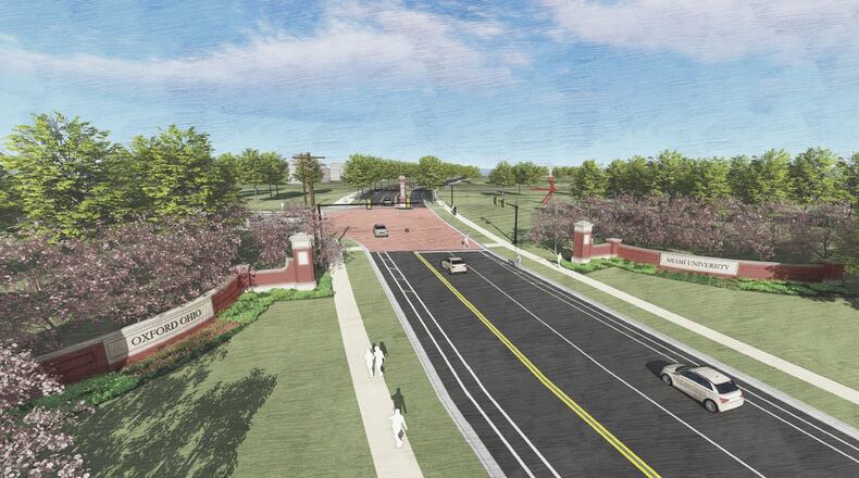 This is an artist s rendering of the proposed gateway on U.S. 27 South looking toward Oxford and Miami University.