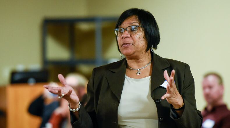 Middletown Health Commissioner Jackie Phillips speaks during a Heroin Summit meeting at at Atrium Medical Center in Middletown. NICK GRAHAM/STAFF