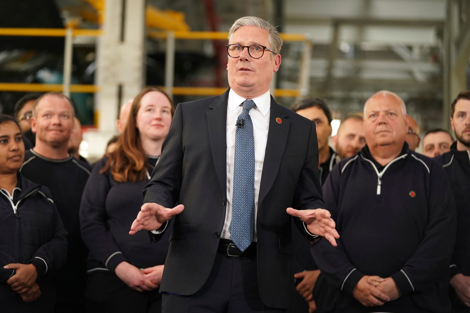 Britain's Prime Minister Keir Starmer speaks to employees at a car factory in the West Midlands, Thursday, May 8, 2025.(AP Photo/Alberto Pezzali, Pool)