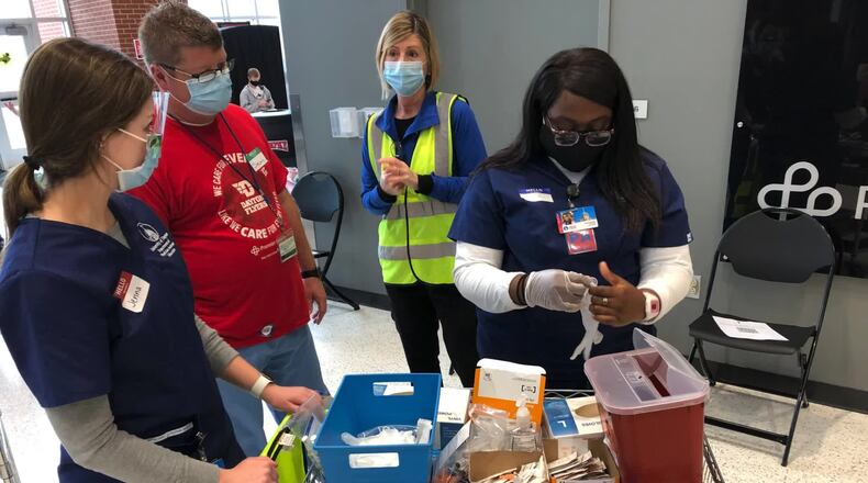 Premier Health and Miami Valley Hospital partnered with the University of Dayton for a COVID-19 vaccine clinic at UD Arena.