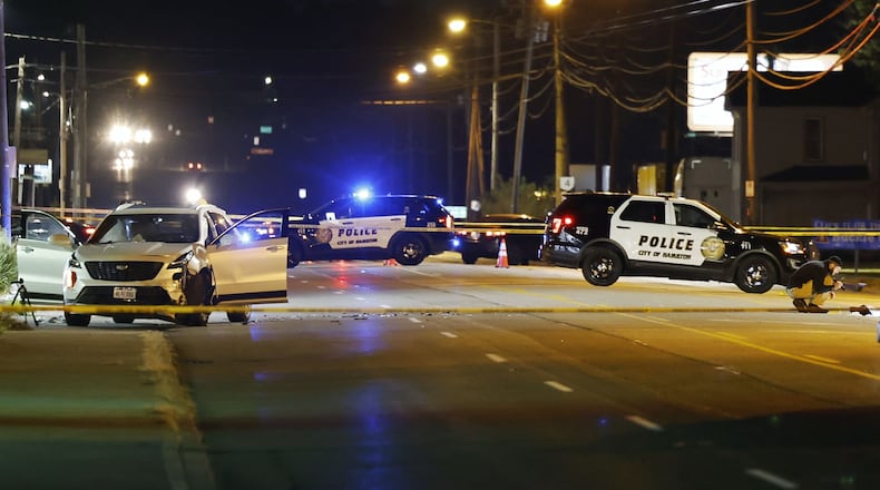 Hamilton police closed a portion of Ohio 4 near Fair Avenue after responding to reports of a car crash that became homicide on Saturday, Oct. 8, 2022. NICK GRAHAM/STAFF