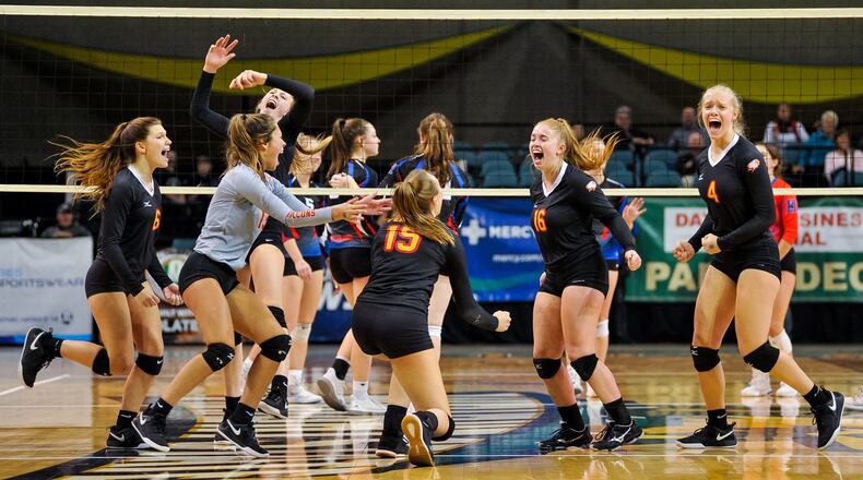 Fenwick defeated Highland 3-1 in the Division II state volleyball championship game Saturday, Nov. 9, 2019, at Wright State University’s Nutter Center. NICK GRAHAM/STAFF
