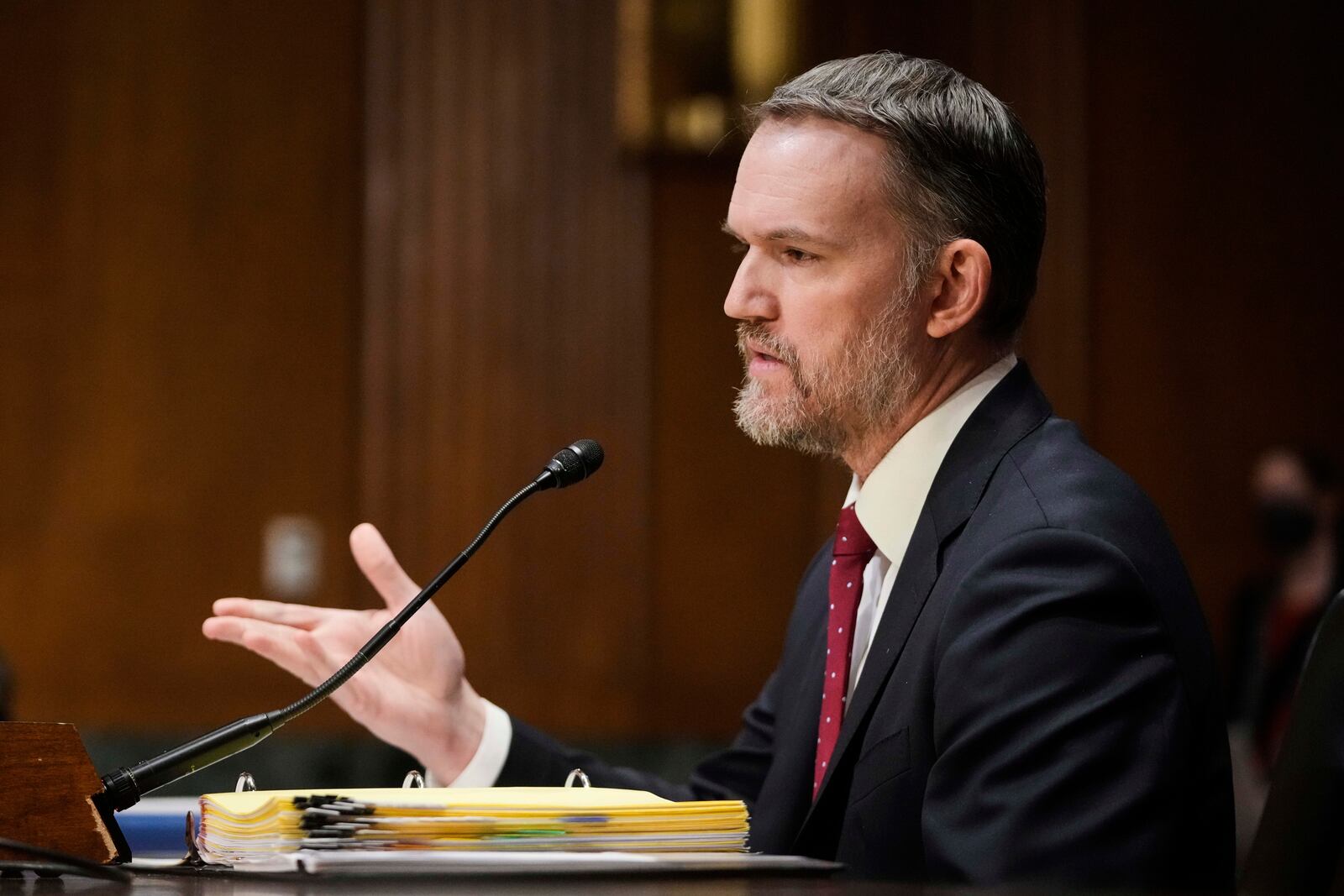 U.S. Trade Representative Jamieson Greer testifies before the Senate Finance Committee on Capitol Hill in Washington, Tuesday, April 8, 2025. (AP Photo/Mark Schiefelbein)