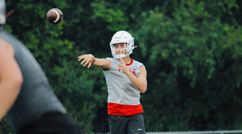 Carlisle quarterback Kolby Morgerson throws a pass during a recent 7-on-7 scrimmage. CHRIS VOGT / CONTRIBUTED