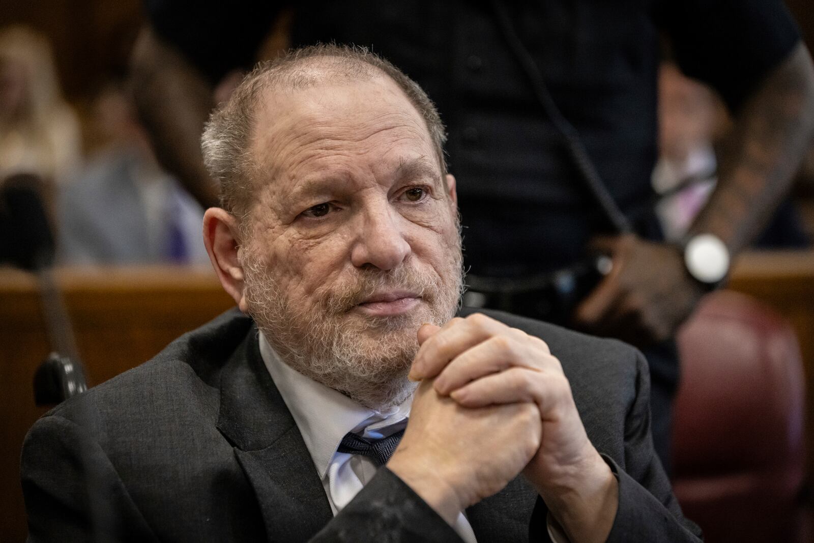 Harvey Weinstein appears for his retrial in Manhattan Criminal Court, Monday, May 19, 2025, in New York. (AP Photo/Stefan Jeremiah, Pool)
