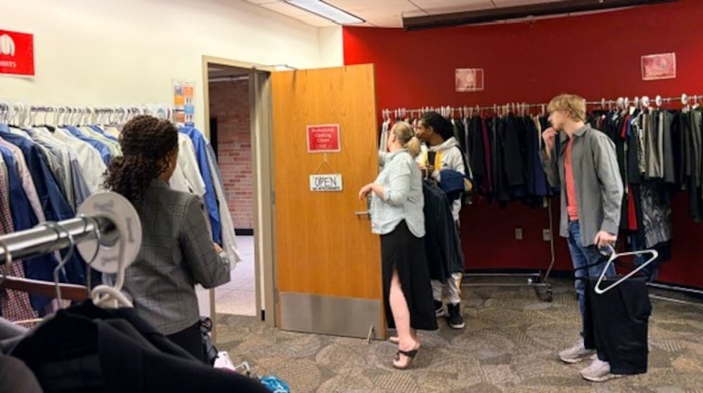 The “Professional Clothing Closet” program provides students from the Hamilton Miami regional campus – and from Miami University Middletown and main Oxford campus – with free business attire, which for some students just entering work force can be a challenging cost. Students also have access to on-site dressing rooms. (Provided)