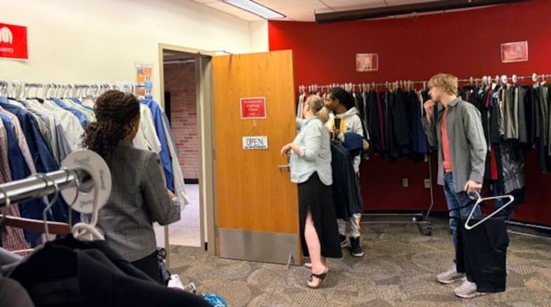 The “Professional Clothing Closet” program provides students from the Hamilton Miami regional campus – and from Miami University Middletown and main Oxford campus – with free business attire, which for some students just entering work force can be a challenging cost. Students also have access to on-site dressing rooms. (Provided)