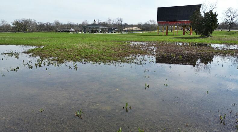 City of Monroe officials hope to determine the best way to reduce the amount of standing water at Bicentennial Commons Park. NICK GRAHAM/STAFF