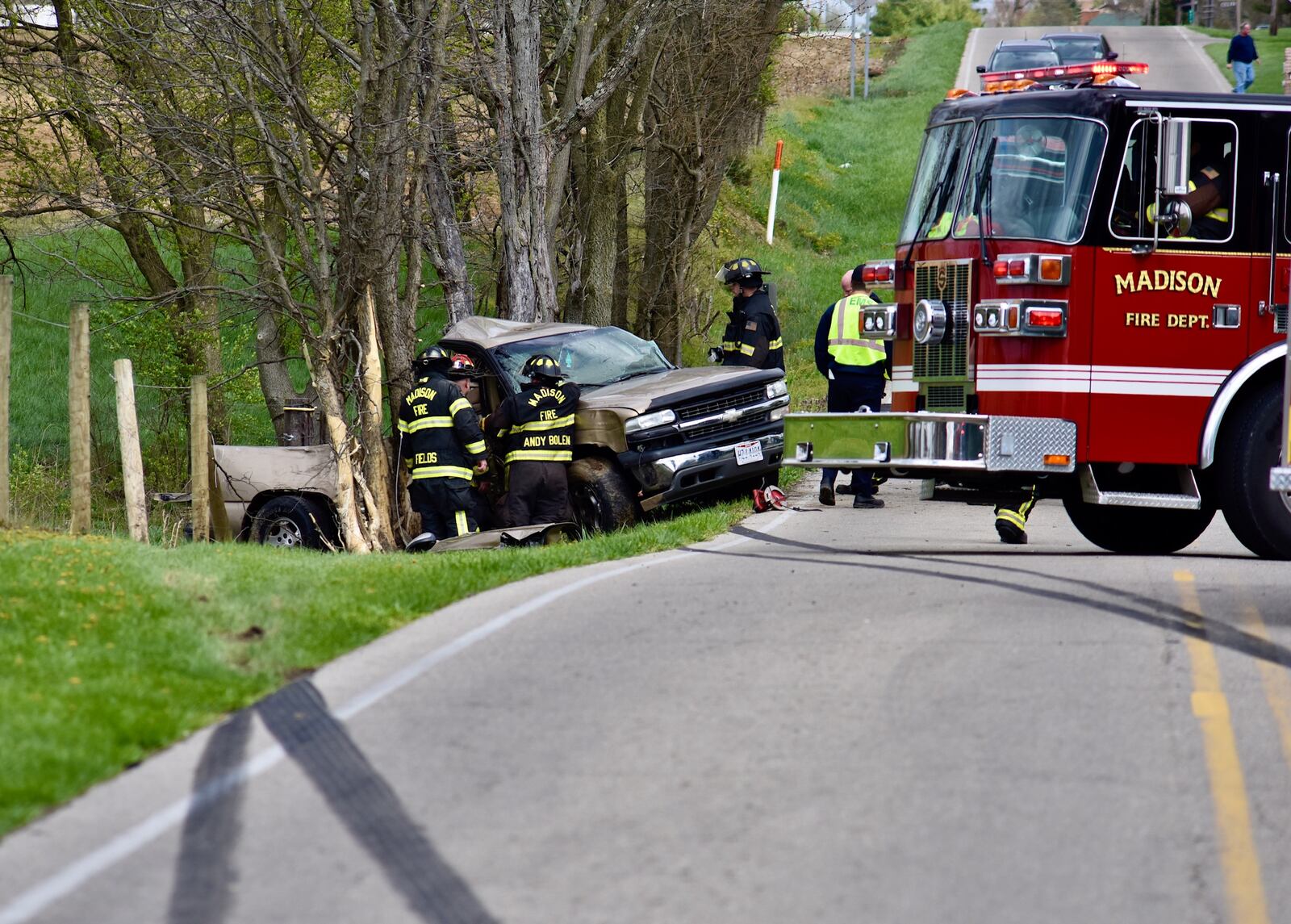 Skid marks were visible on the road after a two-vehicle crash occurred today at the corner of Germantown and Keister roads. NICK GRAHAM/STAFF