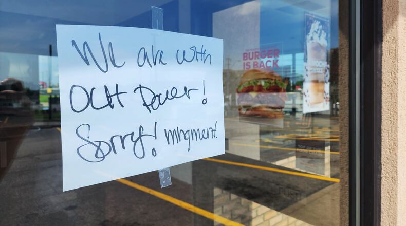 Arby's near Ohio 4 in Fairfield was without power around noon Aug. 24, 2023. NICK GRAHAM/STAFF