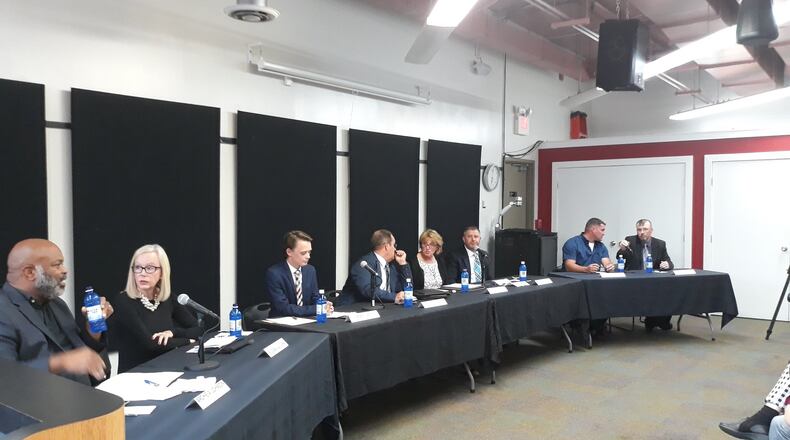 Candidates for Hamilton City Council were all present, eight of them seeking three seats, at a candidates’ forum Wednesday that was sponsored by the Greater Hamilton Chamber of Commerce. MIKE RUTLEDGE/STAFF