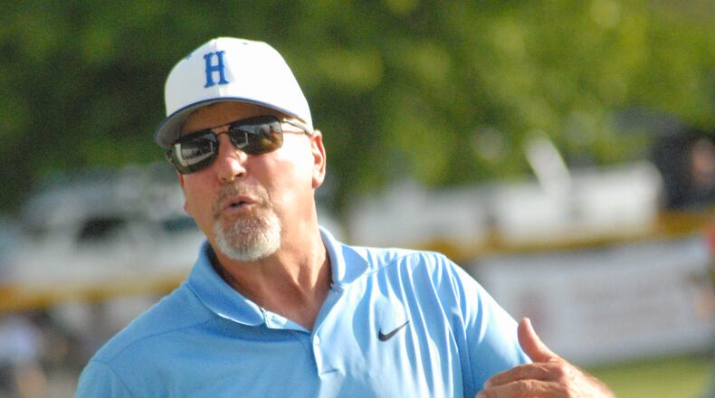 West Side manager Tim Nichting talks to one of his players during their game against East Holmes on Thursday in the Ohio Little League state tournament at Centennial Park in Englewood. Chris Vogt/CONTRIBUTED