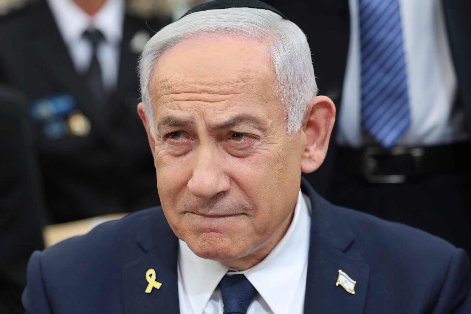 FILE - Israeli Prime Minister Benjamin Netanyahu attends a ceremony on the eve of Israel's Remembrance Day for fallen soldiers at the Yad LaBanim Memorial in Jerusalem, on April 29, 2025. (Abir Sultan/Pool Photo via AP, File)