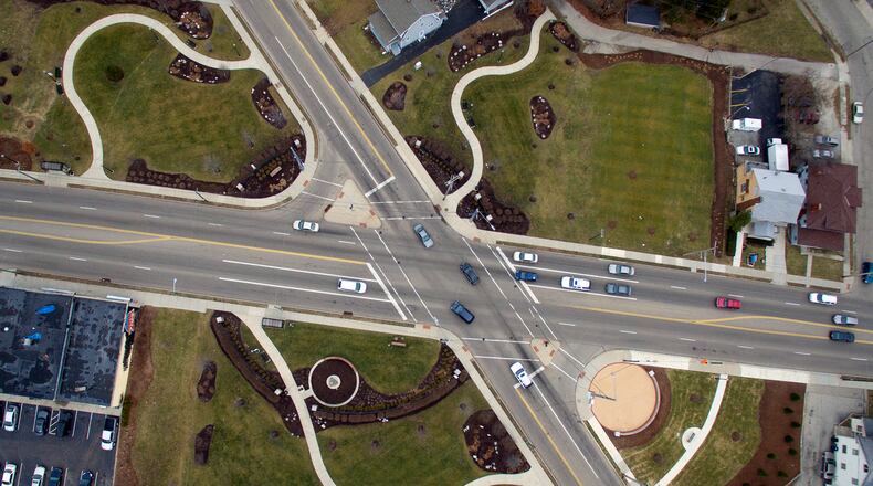 The Salem Avenue Gateway: Salem avenue runs left and right in this aerial view with Catalpa Drive slicing through diagonally. TY GREENLEES / STAFF