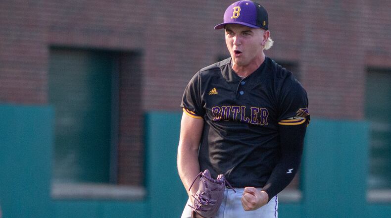Butler's Hunter Richardson reacts to a game-ending strikeout in Tuesday's 5-2 regional semifinal win at Miami. Jeff Gilbert/CONTRIBUTED