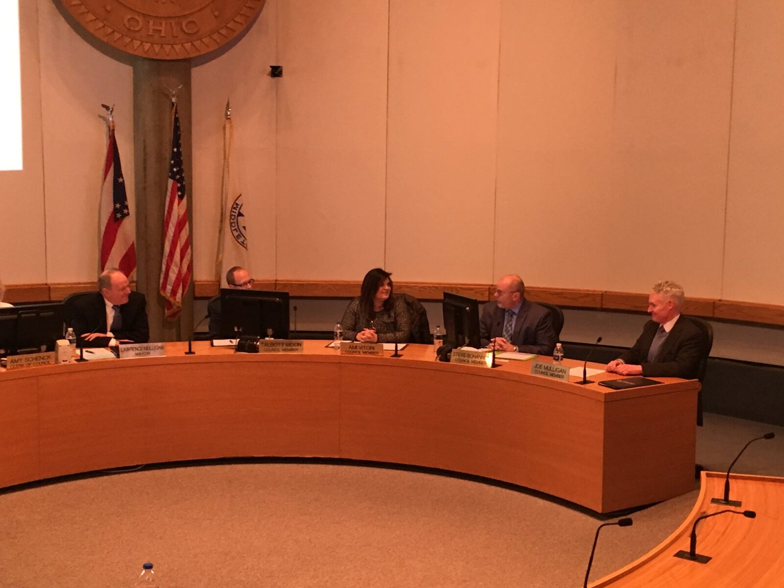 Middletown City Council held its first meeting of 2018 on Tuesday. From left, Mayor Larry Mulligan, Vice Mayor Talbott Moon, Councilwoman Ami Vitori, Councilman Steve Bohannon, and Councilman Joe Mulligan. ED RICHTER/STAFF