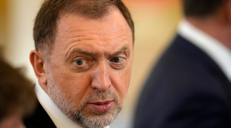 FILE - Russian businessman Oleg Deripaska attends the meeting of Russian President Vladimir Putin and Indian Prime Minister Narendra Modi in the Kremlin in Moscow, July 9, 2024. (AP Photo/Alexander Zemlianichenko, File)