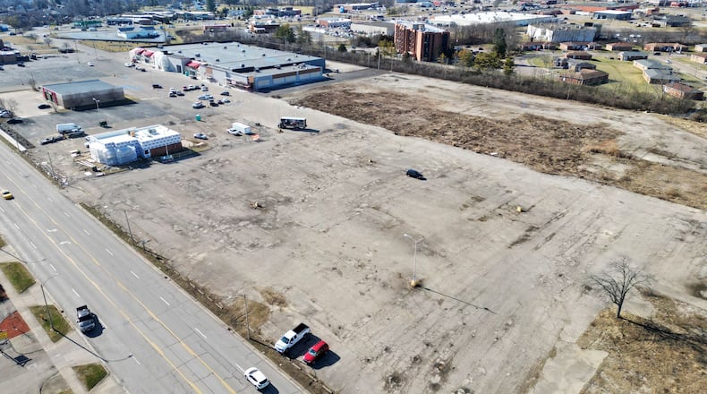 Kroger has submitted plans for a new Kroger Marketplace store on North Brookwood Avenue in Hamilton. Planning Commission will hold a public hearing on the request to build on Feb. 20, 2025. Pictured is an aerial view of the vacant lot at 182 N. Brookwood Ave., in Hamilton where Kroger wants to build its new store. NICK GRAHAM/STAFF