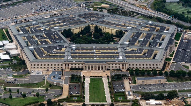 FILE - The Pentagon, the headquarters for the U.S. Department of Defense, is seen from the air, Sept. 20, 2025, in Arlington, Va. (AP Photo/Alex Brandon, FIle)