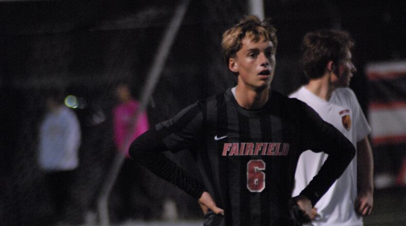 Fairfield sophomore Riley Cunningham (6) knocked in the game-winning goal against Ross on Tuesday night. Chris Vogt/CONTRIBUTED