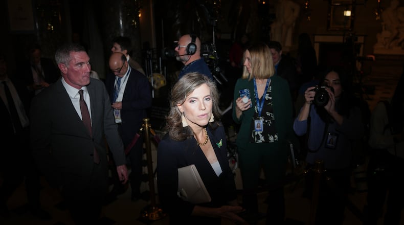 Rep. Nancy Mace, R-S.C., is seen before President Donald Trump delivers the State of the Union address to a joint session of Congress at the U.S. Capitol in Washington, Tuesday, Feb. 24, 2026. (AP Photo/Allison Robbert)