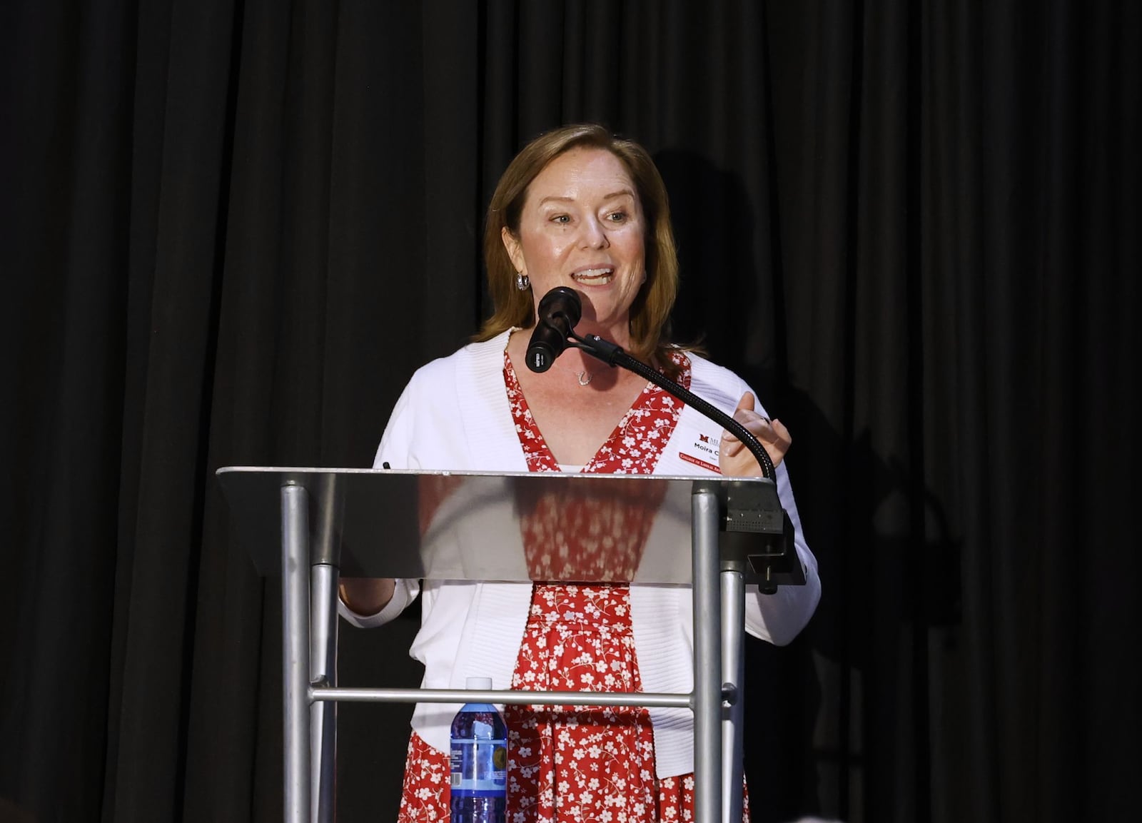 Moira Casey, interim dean of College of Liberal Arts and Applied Science & Miami University Regionals, speaks during Hamilton's State of the City event Wednesday at COhatch Hamilton. NICK GRAHAM / STAFF