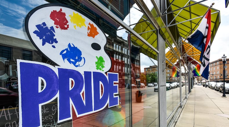Many businesses along Central Avenue in downtown Middletown are showing their rainbow colors in preparation for the second annual Middletown PRIDE celebration Friday, June 21. NICK GRAHAM/STAFF