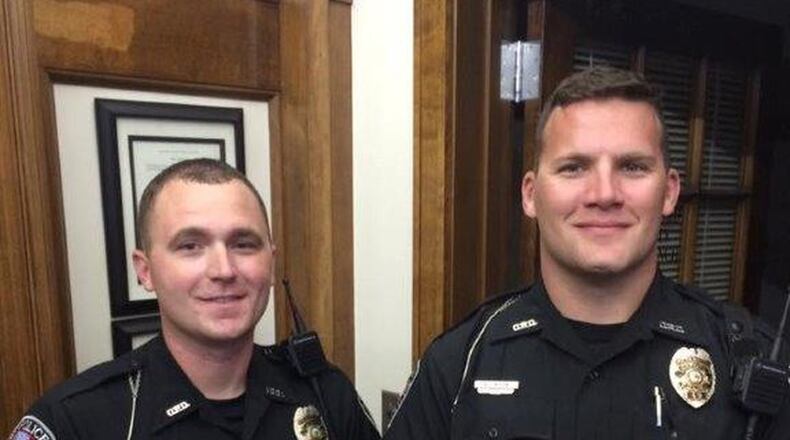 Oxford’s two newest police officers Anthony Gilbert (left) and Richard Butler were given their oaths of office during City Council’s Sept. 20 meeting and are now on duty serving with experienced training officers. CONTRIBUTED