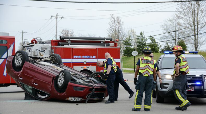 A crash reported at the intersection of Butler Warren and Bethany roads in Butler County significantly slowed traffic in that area on Wednesday, April 17, 2019. MICHAEL D. PITMAN / STAFF