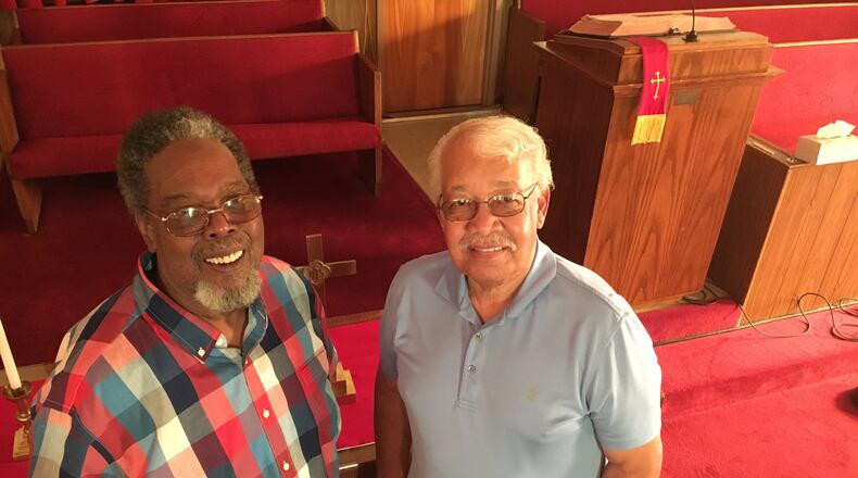 Bruce Hughley, 70, left, and Sylvester Richards, 83, both longtime members of United Missionary Baptist Church, are excited about the church’s 55th anniversary celebration this month.