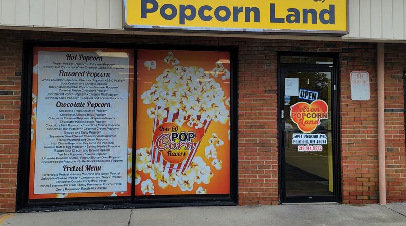 Nelson's Popcorn Land has opened on Pleasant Avenue in Fairfield with over forty varieties of popcorn and pretzels available to try before you buy. NICK GRAHAM / STAFF